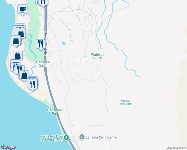 map of restaurants, bars, coffee shops, grocery stores, and more near 90 Lewa Lani Place in Lahaina
