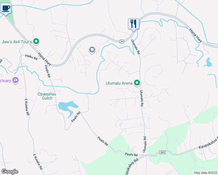 map of restaurants, bars, coffee shops, grocery stores, and more near 135 Alekanekelo Place in Haiku-Pauwela