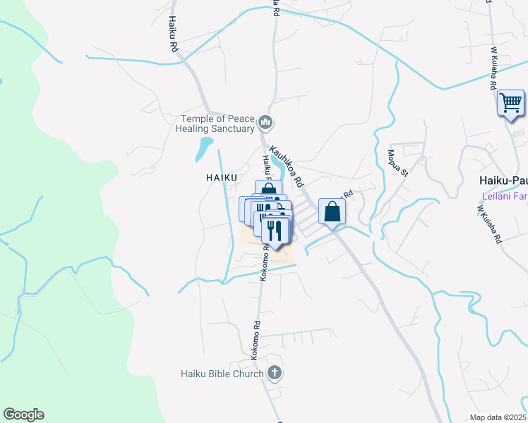 map of restaurants, bars, coffee shops, grocery stores, and more near 740 Haiku Road in Haiku-Pauwela