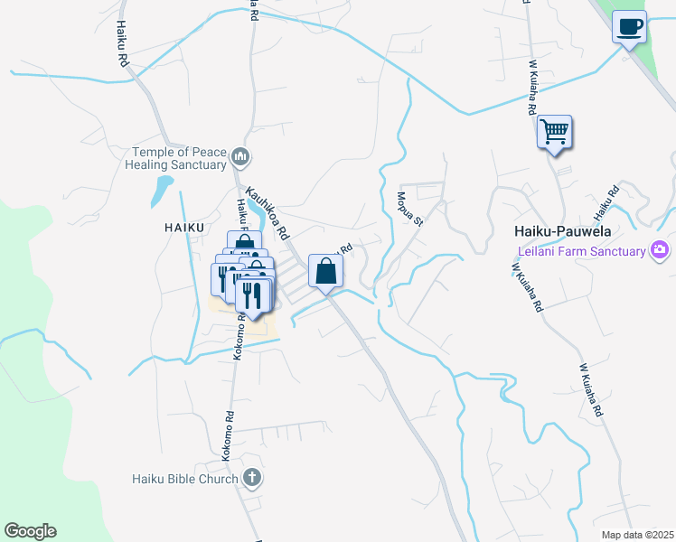 map of restaurants, bars, coffee shops, grocery stores, and more near 22 Hale Lio Place in Haiku-Pauwela