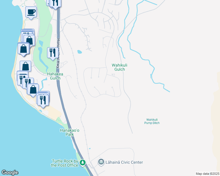 map of restaurants, bars, coffee shops, grocery stores, and more near 91 Lewa Lani Place in Lahaina