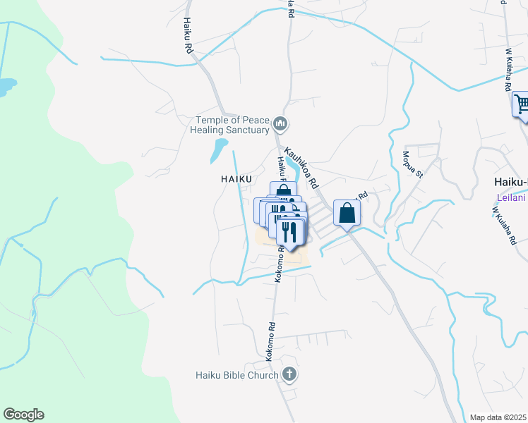 map of restaurants, bars, coffee shops, grocery stores, and more near 748 Haiku Road in Haiku-Pauwela