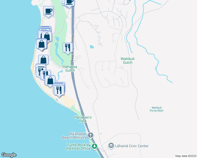 map of restaurants, bars, coffee shops, grocery stores, and more near 267 Anapuni Loop in Lahaina