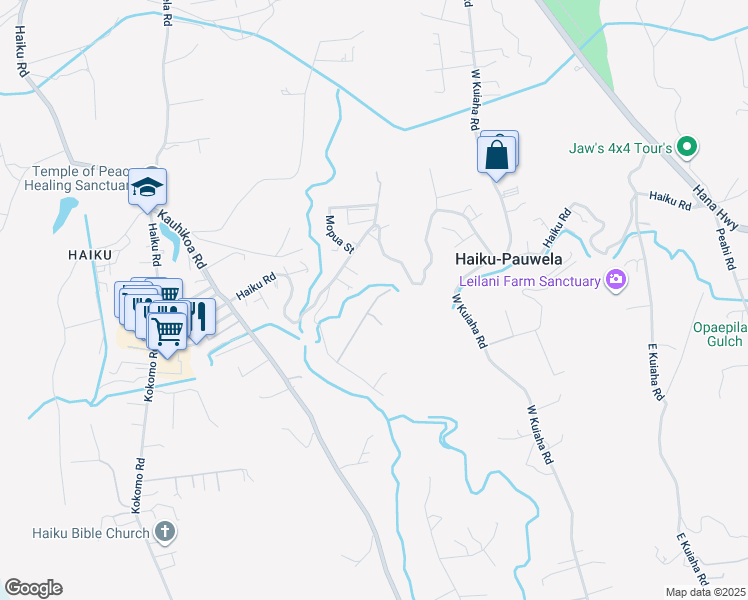 map of restaurants, bars, coffee shops, grocery stores, and more near 913 Hog Back Road in Haiku-Pauwela