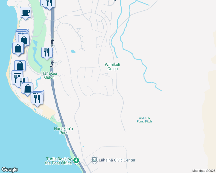 map of restaurants, bars, coffee shops, grocery stores, and more near 110 Lewa Lani Place in Lahaina