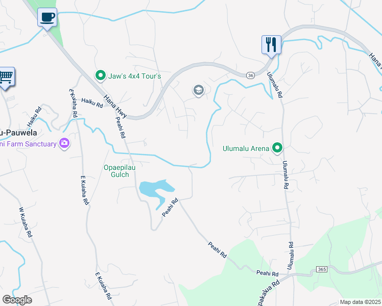 map of restaurants, bars, coffee shops, grocery stores, and more near 185 Hohani Place in Haiku-Pauwela