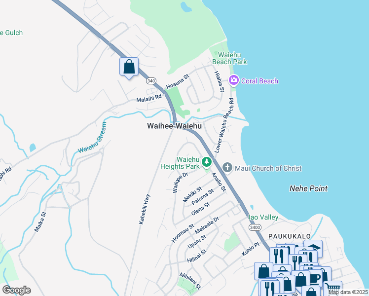map of restaurants, bars, coffee shops, grocery stores, and more near 911 Lekeona Loop in Wailuku