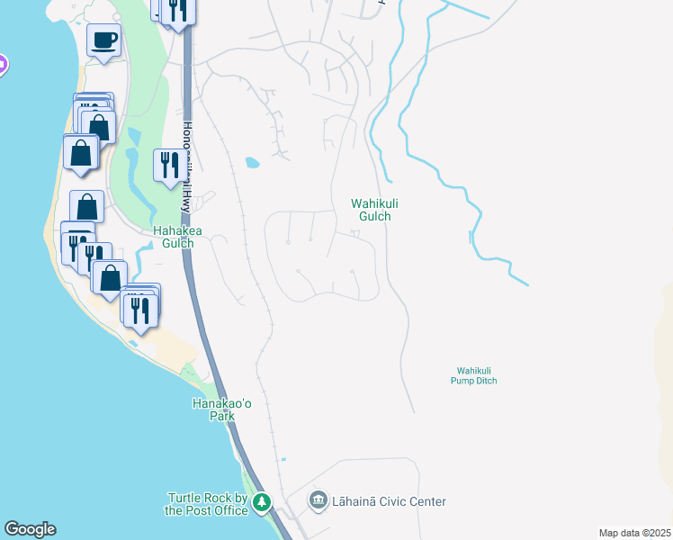 map of restaurants, bars, coffee shops, grocery stores, and more near 1035 Anapuni Place in Lahaina