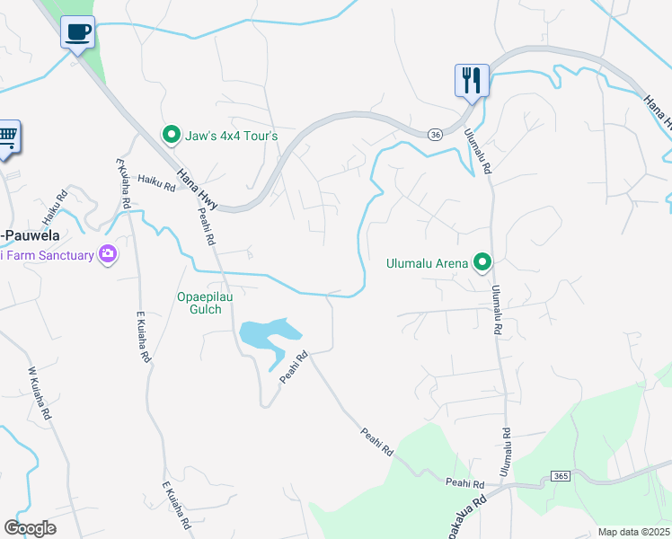 map of restaurants, bars, coffee shops, grocery stores, and more near 185 Hohani Place in Haiku-Pauwela
