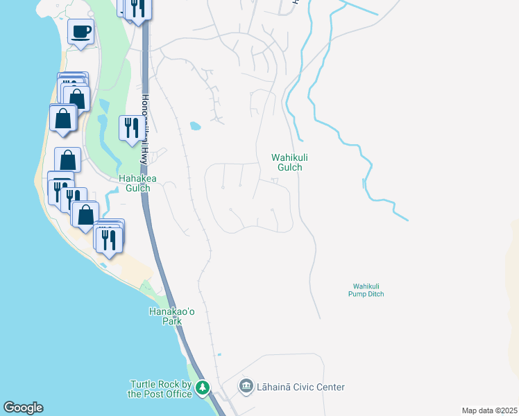 map of restaurants, bars, coffee shops, grocery stores, and more near 1035 Anapuni Place in Lahaina