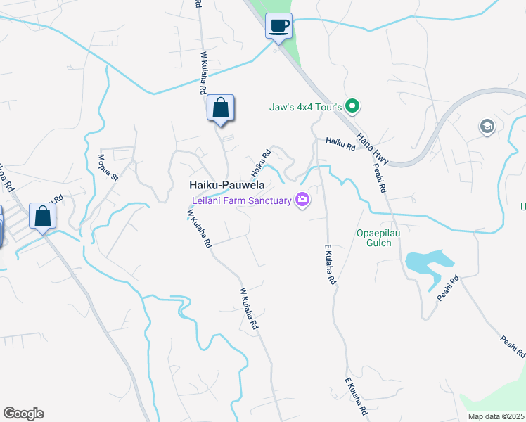 map of restaurants, bars, coffee shops, grocery stores, and more near 156 Mauu Place in Haiku-Pauwela