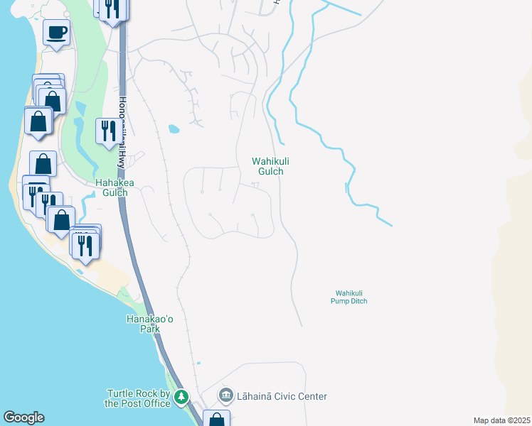 map of restaurants, bars, coffee shops, grocery stores, and more near 697 Anapuni Loop in Lahaina