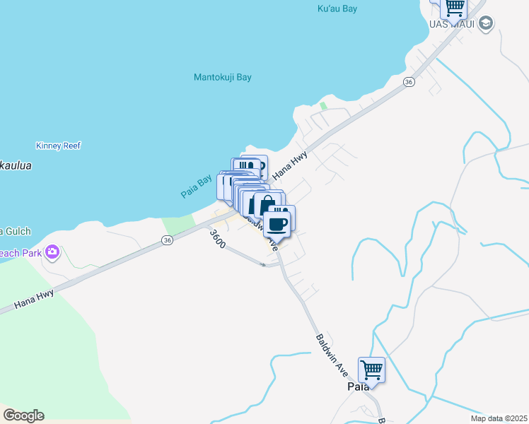 map of restaurants, bars, coffee shops, grocery stores, and more near 41 Luna Lane in Paia