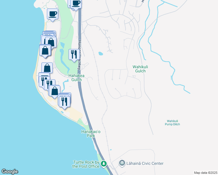 map of restaurants, bars, coffee shops, grocery stores, and more near 267 Anapuni Loop in Lahaina