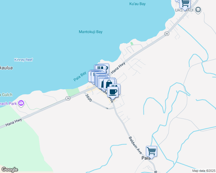 map of restaurants, bars, coffee shops, grocery stores, and more near 41 Luna Lane in Paia