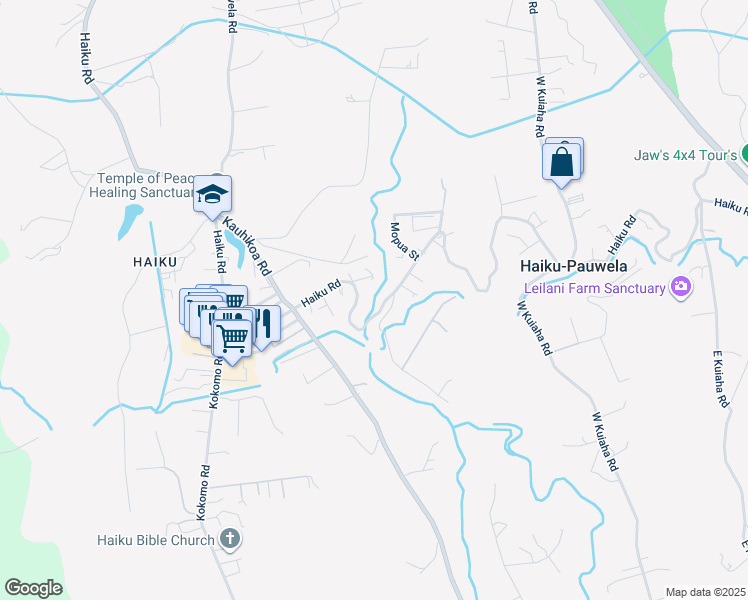 map of restaurants, bars, coffee shops, grocery stores, and more near 1127 Haiku Road in Haiku-Pauwela