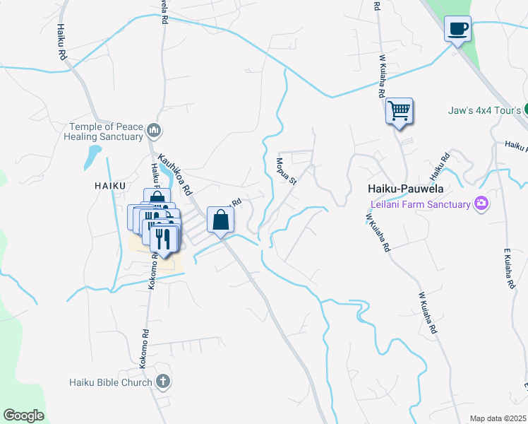 map of restaurants, bars, coffee shops, grocery stores, and more near 1127 Haiku Road in Haiku-Pauwela