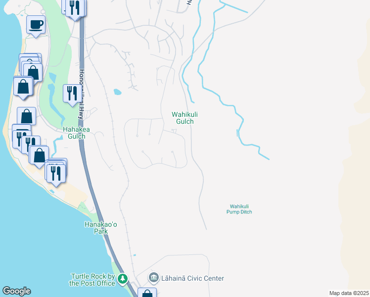 map of restaurants, bars, coffee shops, grocery stores, and more near 647 Anapuni Loop in Lahaina