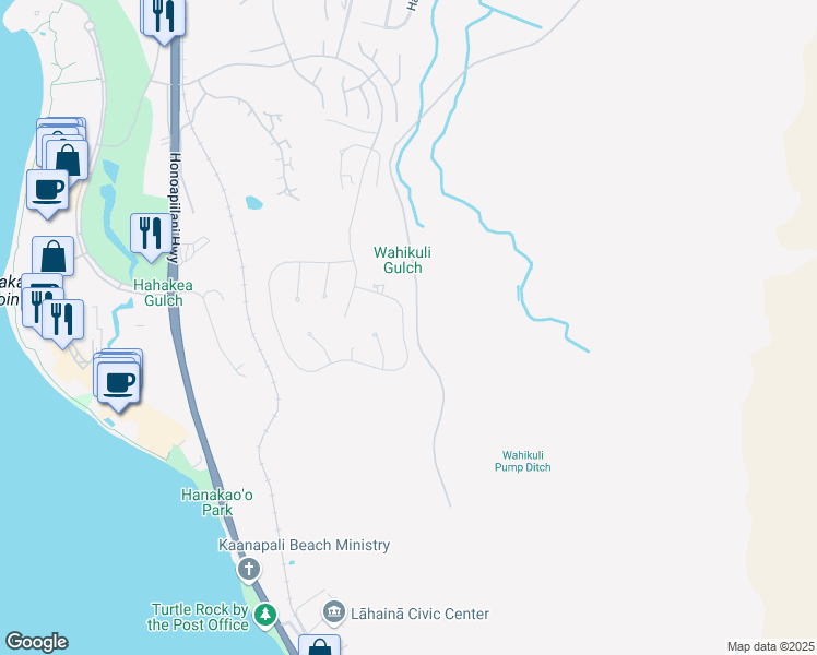 map of restaurants, bars, coffee shops, grocery stores, and more near 704 Anapuni Loop in Lahaina