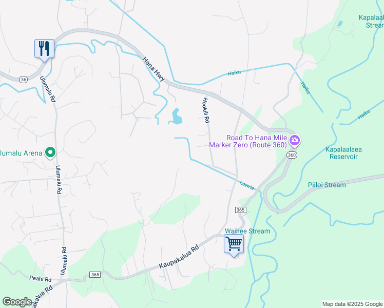 map of restaurants, bars, coffee shops, grocery stores, and more near Hookili Road in Haiku-Pauwela
