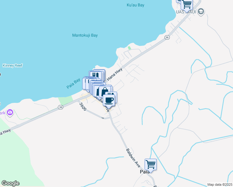 map of restaurants, bars, coffee shops, grocery stores, and more near 200 Kahiko Street in Paia