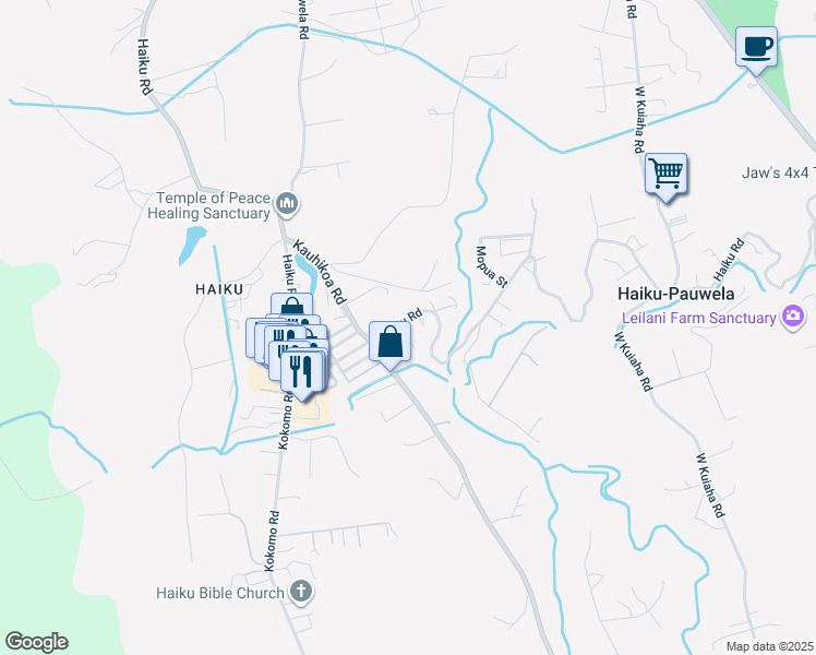 map of restaurants, bars, coffee shops, grocery stores, and more near 11 Hale Lio Place in Haiku-Pauwela
