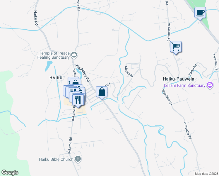 map of restaurants, bars, coffee shops, grocery stores, and more near 1074 Haiku Road in Haiku-Pauwela