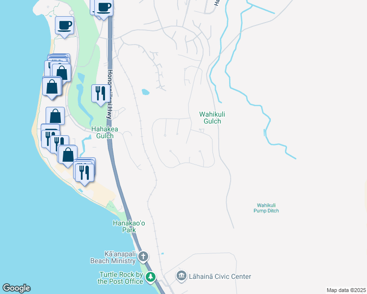 map of restaurants, bars, coffee shops, grocery stores, and more near 1030 Anapuni Place in Lahaina