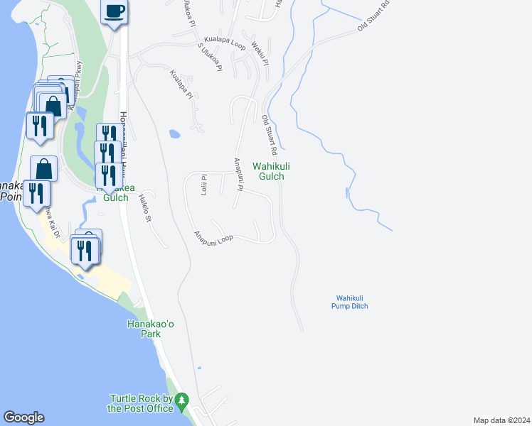 map of restaurants, bars, coffee shops, grocery stores, and more near 727 Anapuni Loop in Lahaina