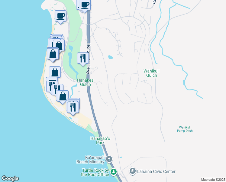 map of restaurants, bars, coffee shops, grocery stores, and more near 244 Anapuni Loop in Lahaina