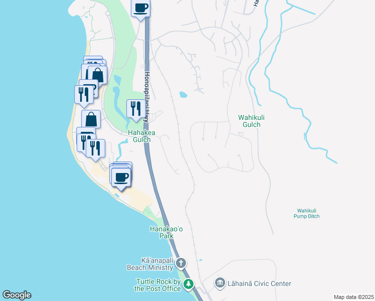map of restaurants, bars, coffee shops, grocery stores, and more near 244 Anapuni Loop in Lahaina