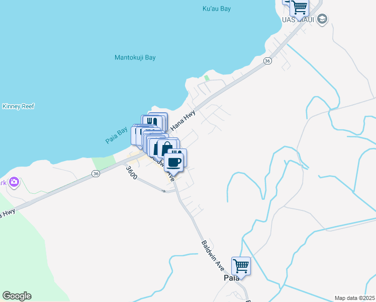 map of restaurants, bars, coffee shops, grocery stores, and more near 204 Kahiko Street in Paia