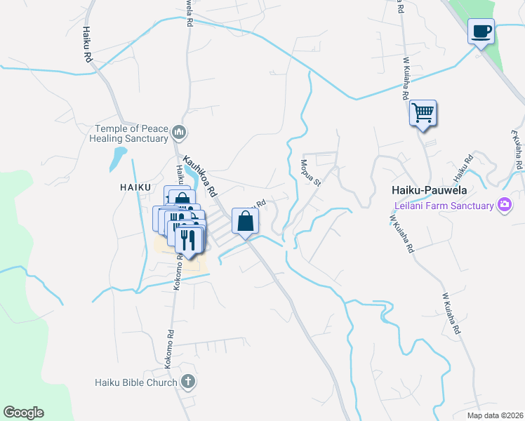 map of restaurants, bars, coffee shops, grocery stores, and more near 1074 Haiku Road in Haiku-Pauwela