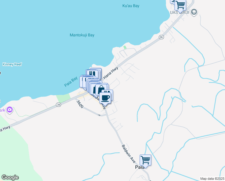 map of restaurants, bars, coffee shops, grocery stores, and more near 204 Kahiko Street in Paia