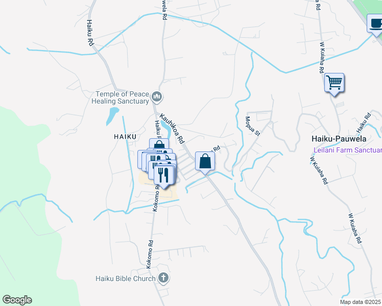 map of restaurants, bars, coffee shops, grocery stores, and more near 745 Kauhikoa Road in Haiku-Pauwela