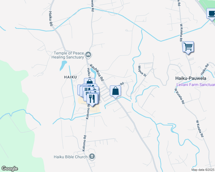 map of restaurants, bars, coffee shops, grocery stores, and more near 745 Kauhikoa Road in Haiku-Pauwela