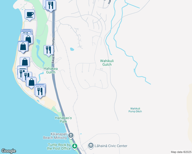 map of restaurants, bars, coffee shops, grocery stores, and more near 1015 Anapuni Place in Lahaina