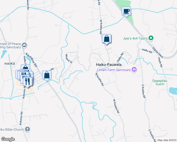 map of restaurants, bars, coffee shops, grocery stores, and more near 590 West Kuiaha Road in Haiku-Pauwela