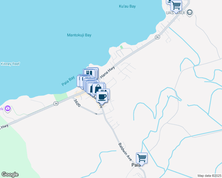 map of restaurants, bars, coffee shops, grocery stores, and more near 210 Kahiko Street in Paia