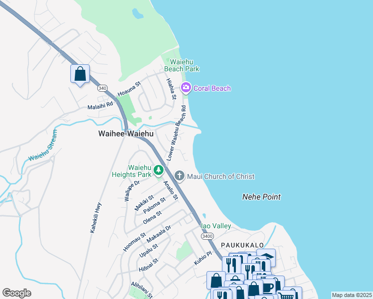 map of restaurants, bars, coffee shops, grocery stores, and more near 886 Pakele Place in Wailuku
