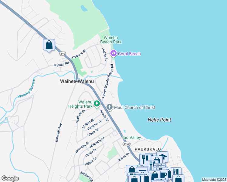 map of restaurants, bars, coffee shops, grocery stores, and more near 886 Pakele Place in Wailuku