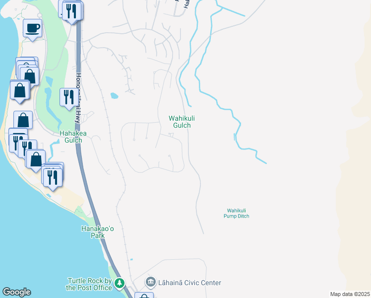 map of restaurants, bars, coffee shops, grocery stores, and more near 734 Anapuni Loop in Lahaina