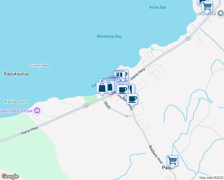 map of restaurants, bars, coffee shops, grocery stores, and more near 15 Nalu Place in Paia