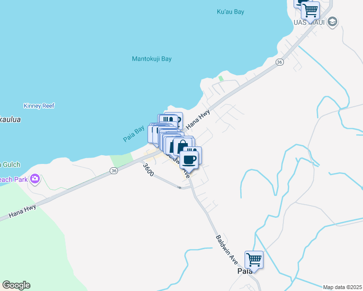 map of restaurants, bars, coffee shops, grocery stores, and more near 20 Hoku Place in Paia