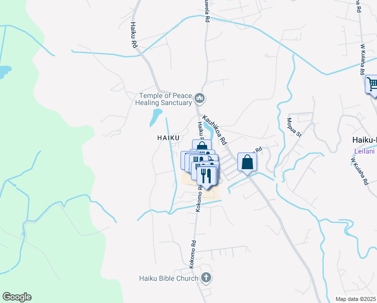 map of restaurants, bars, coffee shops, grocery stores, and more near 44 Pokoa Place in Haiku-Pauwela