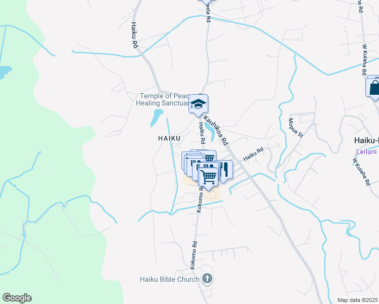 map of restaurants, bars, coffee shops, grocery stores, and more near 44 Pokoa Place in Haiku-Pauwela
