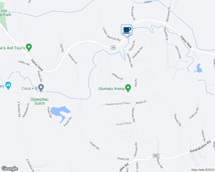 map of restaurants, bars, coffee shops, grocery stores, and more near 222 Laniloa Way in Haiku-Pauwela