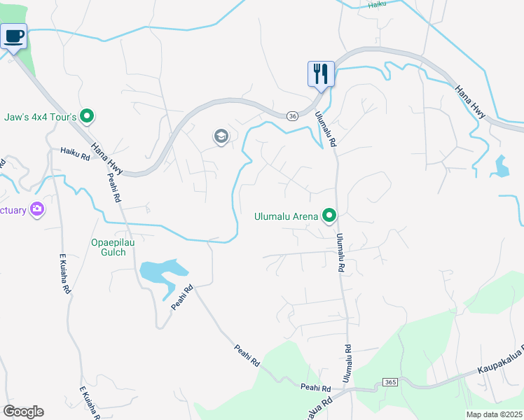 map of restaurants, bars, coffee shops, grocery stores, and more near 265 Kaokoa Way in Haiku-Pauwela