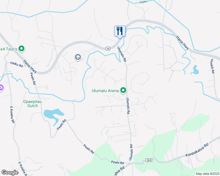 map of restaurants, bars, coffee shops, grocery stores, and more near 227 Laniloa Way in Haiku-Pauwela