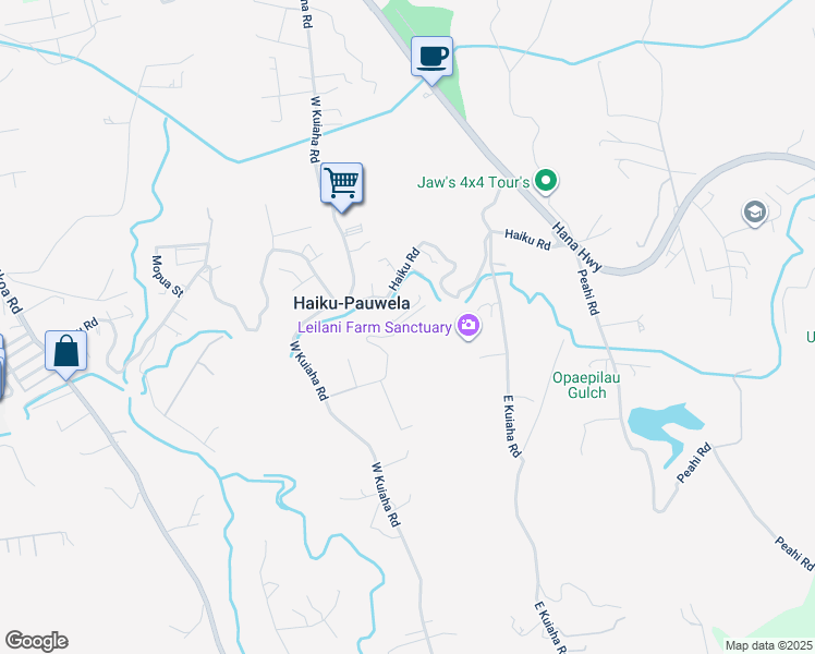 map of restaurants, bars, coffee shops, grocery stores, and more near 156 Mauu Place in Haiku-Pauwela